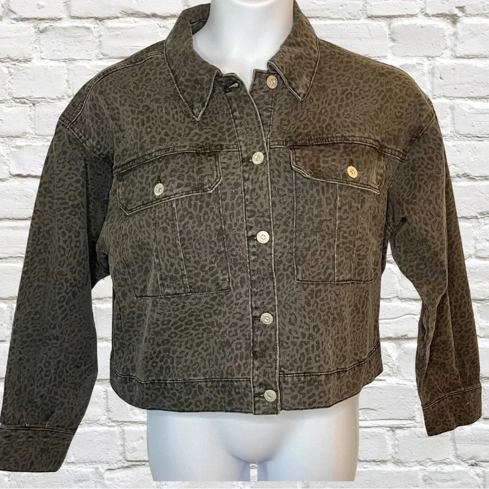 INC Leopard Print Denim Jacket - Picture 1 of 4